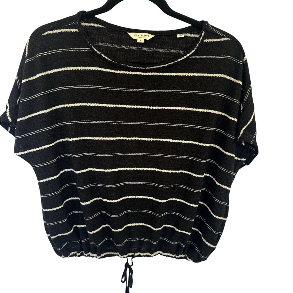 Max Studio Black & White Striped Short Sleeve Tee